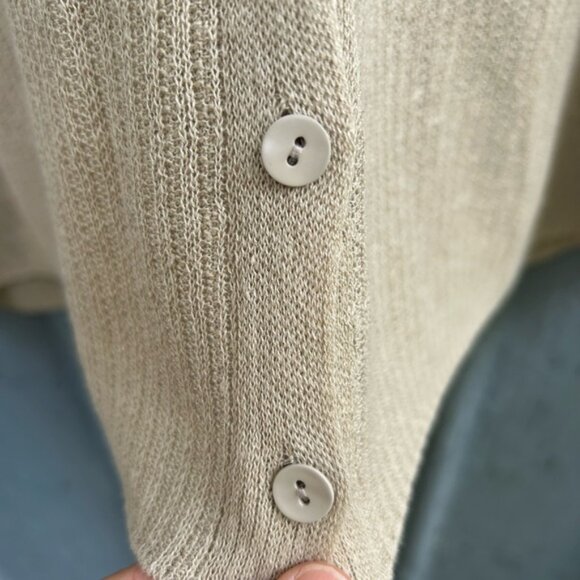 Eileen Fisher Taupe Linen Cotton Short Sleeve Cardigan, size Large - Picture 6 of 9